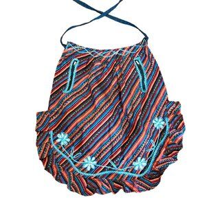 Handmade Sewn Woven Multicolor Embroidered Waist Apron Pockets Guatamalan‎ Style